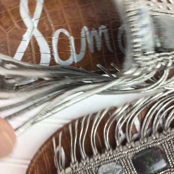 Sam Edelman Hazel Caged Gladiator Womens 8 Sandals Silver Metallic Stone Embelli - Picture 11 of 12